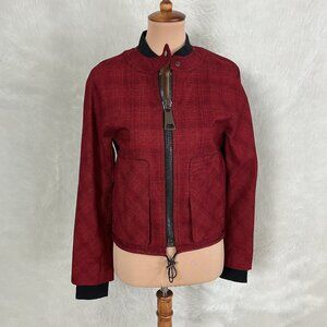 L.A.M.B. Red & Black Herringbone Plaid Zip Front Bomber Jacket 2